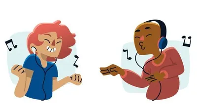 Ilustrasi mendengarkan musik favorit