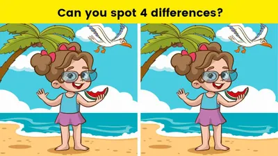 Temukan 4 Perbedaan pada Gambar Gadis Bermain di Pantai