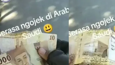 viral video driver ojek dapat ongkos rupiah dan riyal karena warna sama.