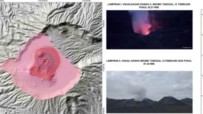 Badan Geologi Kementerian Energi dan Sumber Daya mengumumkan rilis terkait peningkatan aktivitas Gunung Bromo, Senin, 13 Februari 2023.