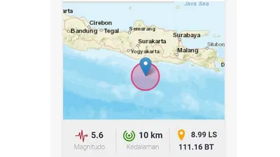 Gempa Bumi Tektonik Berpusat di Laut Guncang Kabupaten Pacitan M 5.6