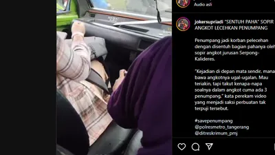 Beredar luas video adanya pelecehan sekual yang terjadi di dalam angkot jurusan Serpong-Kalideres, memegang paha penumpang perempuan.