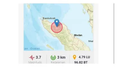 Breaking News! Gempa Tektonik M 3.7 Guncang Kabupaten Bener Meriah, Aceh