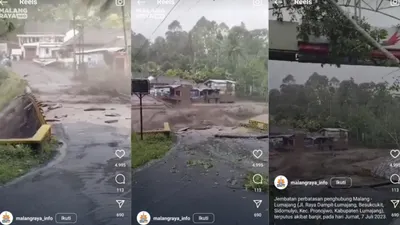 Viral Video Detik-detik Jembatan Perbatasan Penghubung Malang-Lumajang Terputus Akibat Banjir