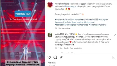 Menyanyikan lagu &quot;To The Bone&quot; milik Pamungkas, Young Tak buat haru penggemar Indonesia saat manggung di Saranghaeyo Indonesia 2022.