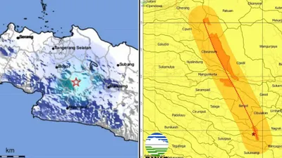 Rentetan gempa bumi dengan magnitudo 4,4 dan 4,3 yang terjadi mengejutkan warga Cianjur, Jawa Barat hari ini, Selasa, 24 Januari 2023.