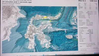 Gempa bumi mengguncang wilayah Lengan Utara, Sulawesi tepatnya 65 km dari Gorontalo dengan kekuatan M 6,1 pada kedalaman 148 km, Rabu, 18 Januari 2023.