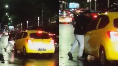 Aksi seorang pengemudi atau sopir Toyota Fortuner merusak mobil Honda Brio berwarna kuning berakhir damai.