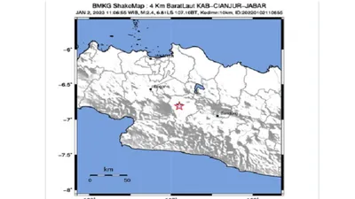 Siang ini, Senin, 2 Januari 2023, Cianjur kembali diguncang gempa susulan dengan magnitudo 2.4 pukul 11.06 WIB.