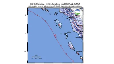 Breaking News, Gempa Bumi 5,2 SR Guncang Wilayah Nias Selatan, Sumatera Utara