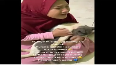 Video bocah perempuan yang menangis bahagia karena kucing Tayo kesayangannya kembali ke rumah setelah hilang 1,5 tahun