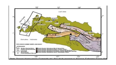Peta Zonasi Kerawanan Gempabumi dan Hubungannya dengan Sebaran Sesar Aktif di Daerah Jawa Barat (Puslitbang Geologi dalam Djadja &amp; Pratomo 2009)