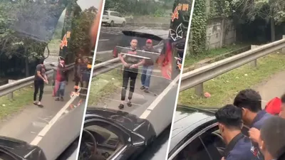 Viral! Bak Koboy, Seorang Pengendara Mobil Pelat RFS Keluarkan Senjata di Jalan
