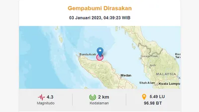 Gempa kembali guncang wilayah Indonesia pagi ini di Kota Lhokseumawe, Aceh Utara, Selasa, 3 Januari 2023.