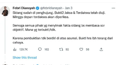 Tak Terima Dibungkam Netizen, Febri Diansyah Balas Lewat Thread Twitter: Bukti Lebih Terang dari Cahaya!