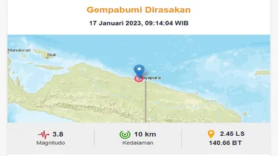 Info Gempa Terkini Selasa 17 Januari 2023: Gempa Susulan Cianjur, Jayapura hingga Maluku Utara
