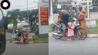 Video Viral Ortu Bawa Tiga Balita dan Sang Ibu Hamil Naik Motor, Tuai Pro Kontra!