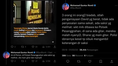 Guntur Romli menuturkan keterangan saksi yang menyebut jika Mario Dandy dan Shane masih bermain gitar saat dibawa ke Polres Pesanggrahan.