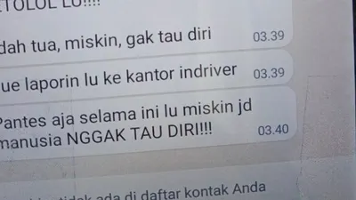 Heboh chat WhatsApp (WA) dari seorang oknum penumpang ojek online (ojol) yang menghina driver ojeknya.