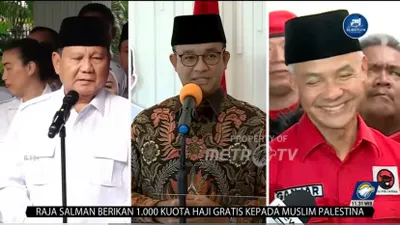 Prabowo Subianto, Anies Baswedan dan Ganjar Pranowo