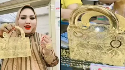 Seorang wanita Pamer Beli Tas Emas