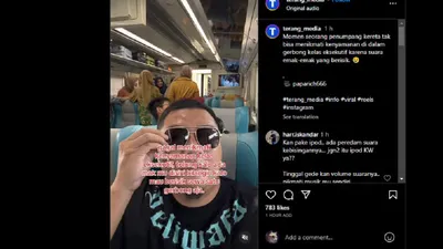 Penumpang kereta tersebut terlihat mengeluh karena tidak bisa menikmati kenyamanan KA Eksekutif gara-gara sekumpulan emak-emak yang berisik.