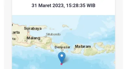 Terjadi Gempa Bumi dengan Skala M 5.0 Guncang Kuta Selatan, Pulau Bali Jumat (31/3/2023) sore