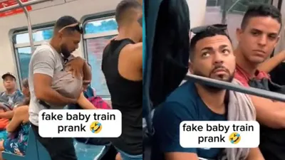 Viral Prank Abang-abang Bule Gendong Bayi di Kereta, Pasang Wajah Ngeselin, Eh Taunya... (Twitter @humorinaja)