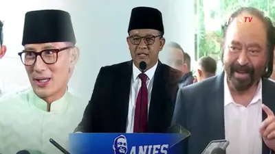 Sandiaga Uno,  Anies Baswedan dan Ketua NasDem Surya Paloh