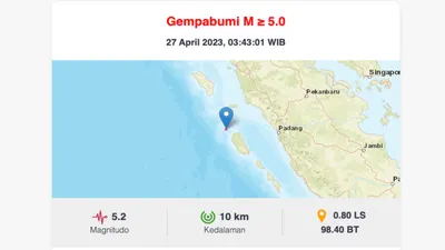 BREAKING NEWS : Nias Selatan-Sumut Diguncang Gempa Magnitudo 5,2, BMKG: Tidak Berpotensi Tsunami