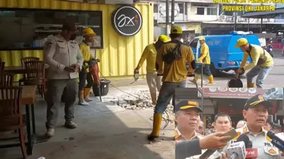 Sejumlah bangunan di Ruko Pluit, Jakarta Utara dibongkar petugas gabungan, Rabu (24/5/2023).