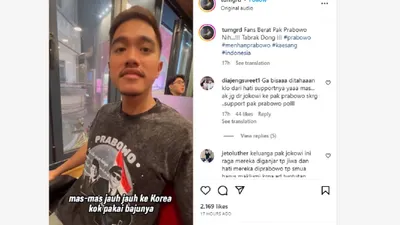 Seperti baru-baru ini, saat tengah berkunjung ke Korea Selatan, Kaesang Pangarep kepergok menggunakan kaos bergambar Prabowo Subianto.