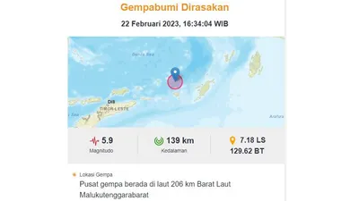 Gempa Maluku Tenggara Barat Rabu (22/2/2023)
