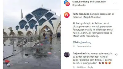 Masjid Raya Al Jabar ditutup karena dipenuhi sampah