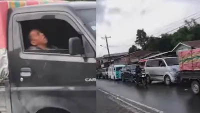 Viral Video Pengemudi Pick Up Tertidur 