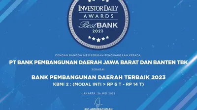 bank bjb berhasil meraih predikat Best Bank 2023 versi Majalah Investor sebagai bank dengan performa terbaik dalam kategori KBMI 2.