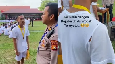 Video viral pemuda itu diketahui bernama Muhammad Iqbal (M Iqbal) yang tengah mengikuti tes seleksi Polri menggunakan kaos yang sobek.