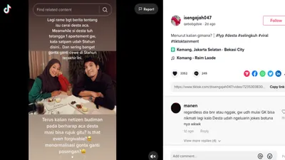 Seorang warganet yang mengaku tetangga apartemen Desta memposting sebuah video yang menyebut bahwa suami Natasha Rizky tersebut sering gonta-ganti wanita selama 5 tahun terakhir.