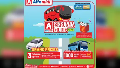 Informasi seputar Mudik 2023. Alfamidi mengadakan mudik gratis di tahun 2023 ini. Simak informasinya berikut.