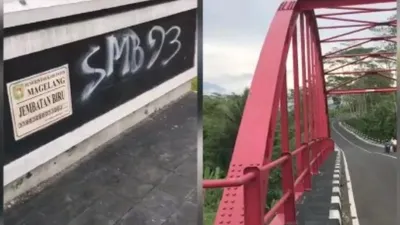 Viral Video Jembatan Biru tapi Berwarna Merah di Magelang