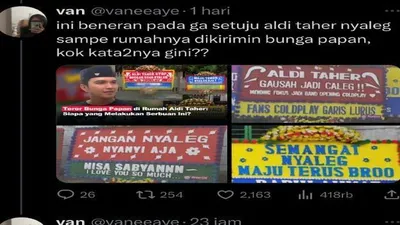 Aldi Taher mendapatkan kiriman karangan bunga dengan beragam tulisan
