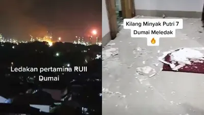 Kolase Foto Ledakan Kilang Minyak Dumai