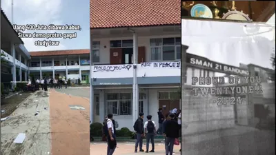 SMAN 21 Bandung melakukan demo usai gagal melakukan study tour lantaran uang yang dikumpulkan dibawa kabur oleh pihak travel.