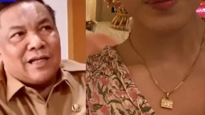 Sekda Riau SF Hariyanto dan putrinya yang mengenakan kalung Hermes
