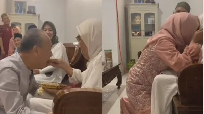 Momen Sungkeman Keluarga, Ibu Ini Meneteskan Air Mata Saat Suapi Anak-Anaknya