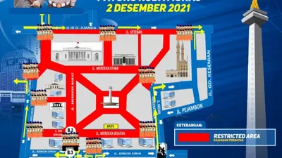 Polda Metro Jaya merilis denah penutupan jalan Kawasan Patung Kuda Monas untuk antisipasi pelaksanaan Reuni 212.