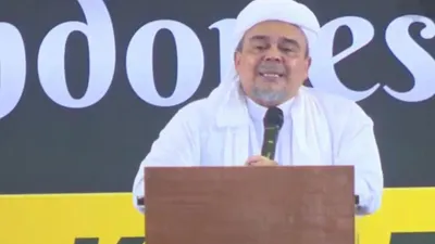 Habib Rizieq di acara Reuni 212 pada Jumat, 2 Desember 2022.