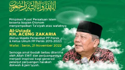 Kabar duka menyelimuti keluarga besar Persis (Persatuan Islam), Ketua Umum KH Aceng Zakaria dikabarkan meninggal dunia.