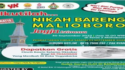 Nikah Bareng di Malioboro 30 September, Akan Diikuti 17 Pasang Calon Mempelai dengan  Mahar Gudeg 