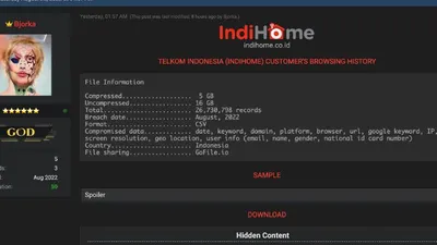 Data browsing pelanggan IndiHome Diduga bocor, disebar oleh hacker beserta detail nama dan NIK.